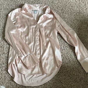 H&M Dusty Rose Satin Button-Up Blouse